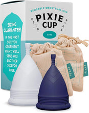 Load image into Gallery viewer, 2 Pixie Menstrual Cups - No Metals or Toxins - 100% Medical-Grade Silicone - Ranked 1 for The Most Soft Reusable Period Cup - Wear 12 Hours - Tampon Alternative