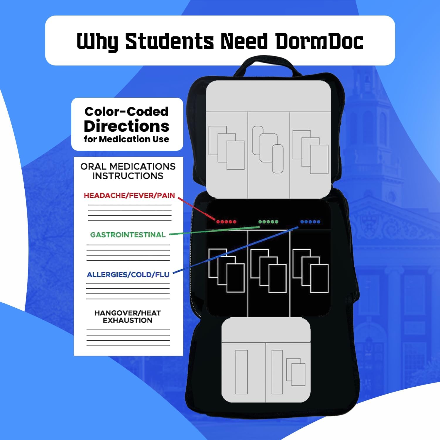 DormDoc 175 Piece First Aid Kit-BLACK