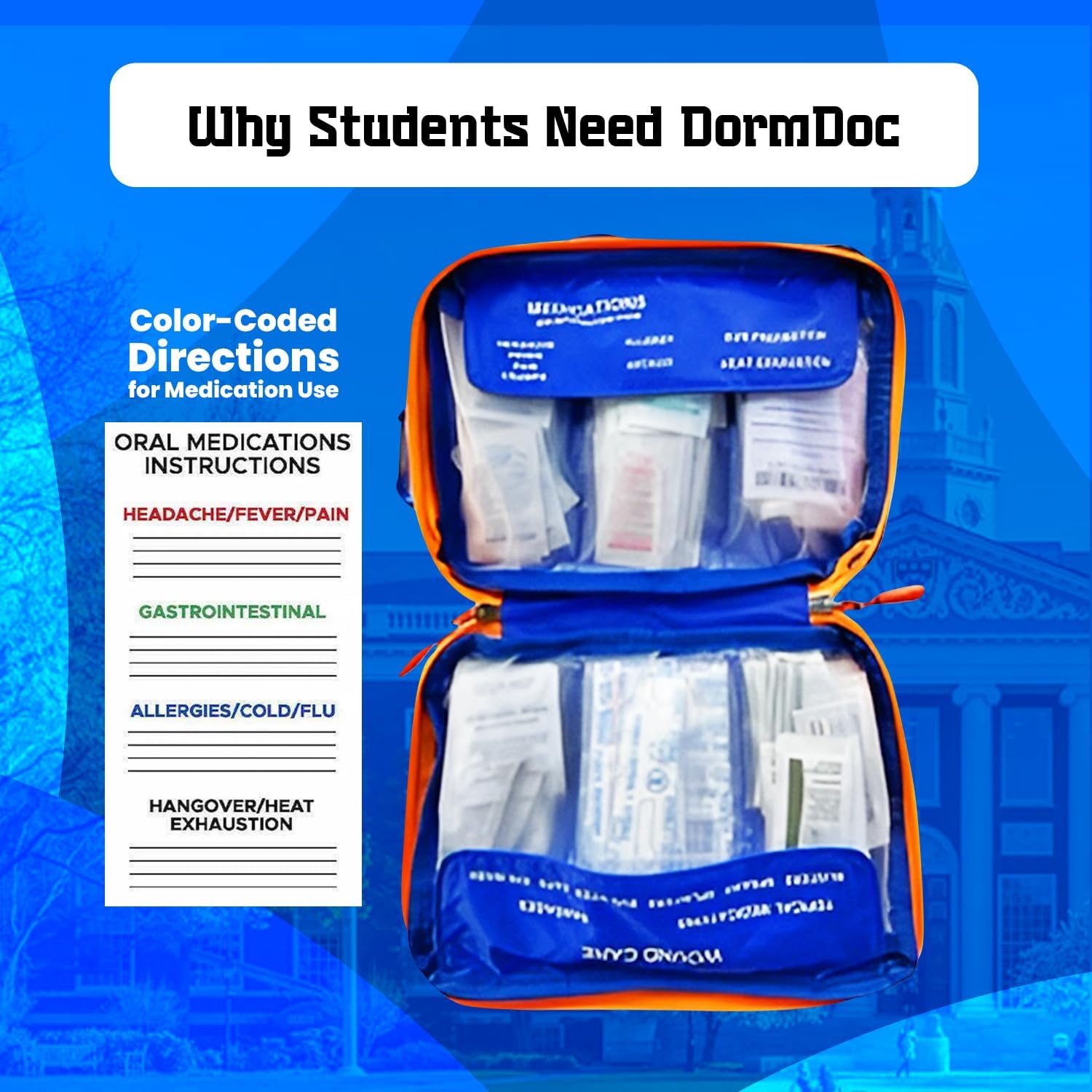DormDoc SPORT PACK 125pc First Aid Kit- BLUE