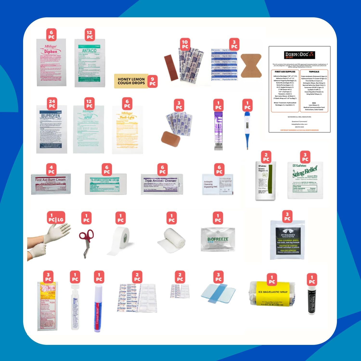 DormDoc SPORT PACK 125pc First Aid Kit- BLUE