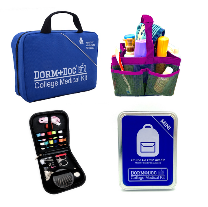 4 pc Bundle. DormDoc 175pc, Mesh Tote, Sewing Kit- MiniTin25pc