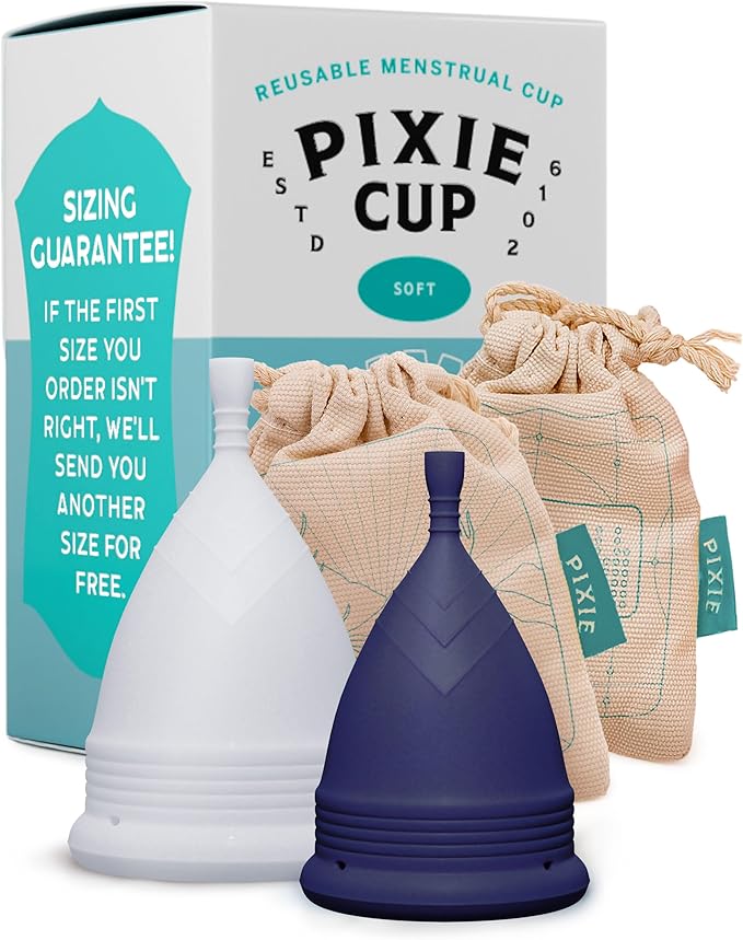 2 Pixie Menstrual Cups - No Metals or Toxins - 100% Medical-Grade Silicone - Ranked 1 for The Most Soft Reusable Period Cup - Wear 12 Hours - Tampon Alternative