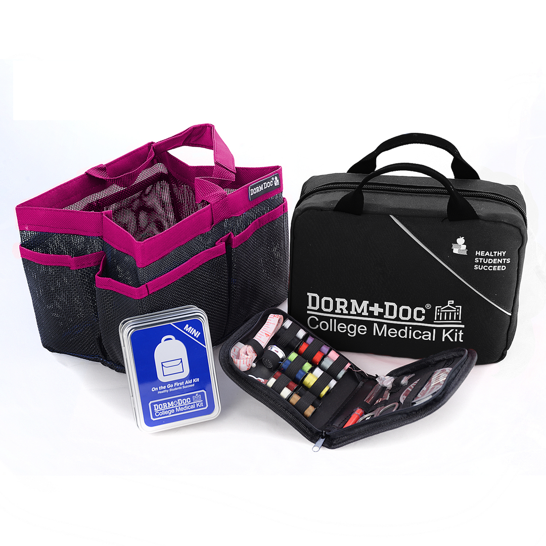 CASE OF FOUR 4 pc Bundles DormDoc 175pc, Mesh Tote, Sewing Kit- MiniTin25pc
