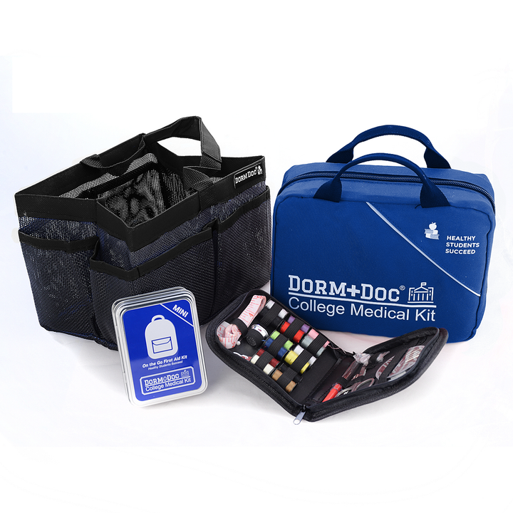 CASE OF FOUR 4 pc Bundles DormDoc 175pc, Mesh Tote, Sewing Kit- MiniTin25pc