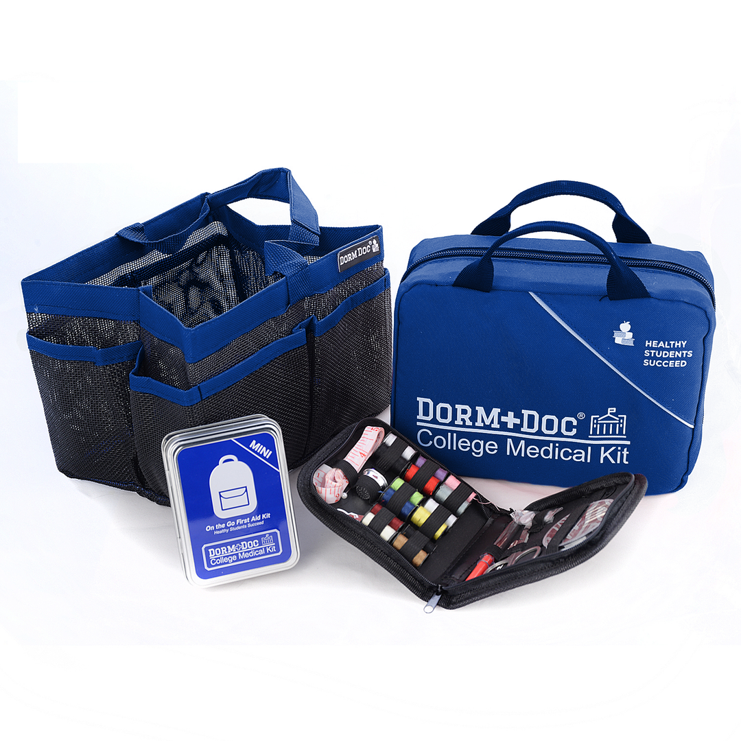 CASE OF FOUR 4 pc Bundles DormDoc 175pc, Mesh Tote, Sewing Kit- MiniTin25pc