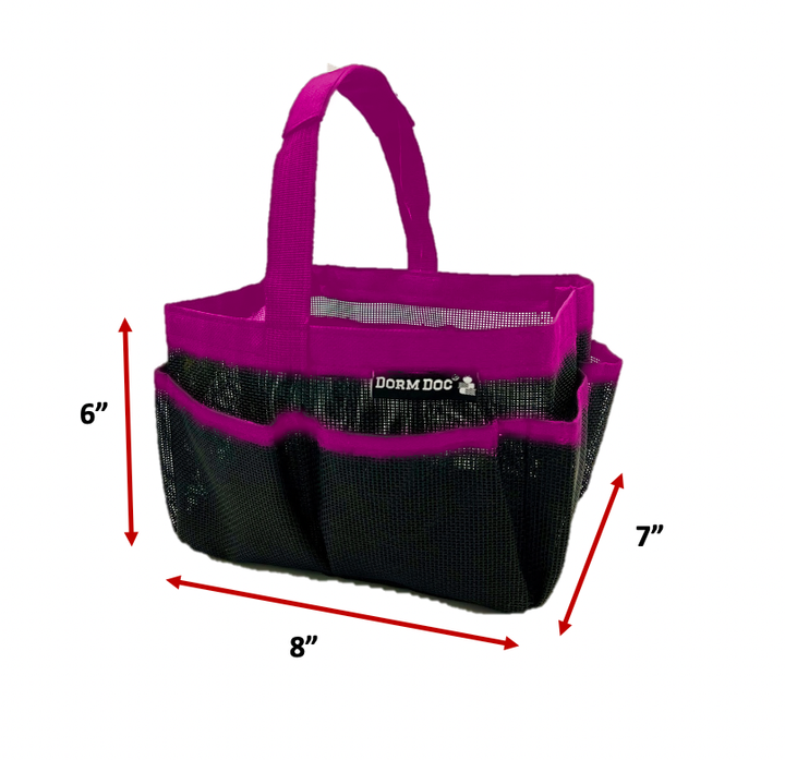 DormDoc Mesh Shower Caddy 8-Pocket Large Capacity Shower Tote, Choice of 3 Trim Colors