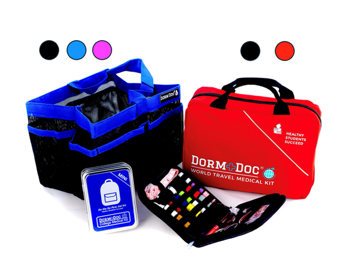 4 pc Bundle. DormDoc World Travel 200pc, Mesh Tote, Sewing Kit- MiniTin25pc